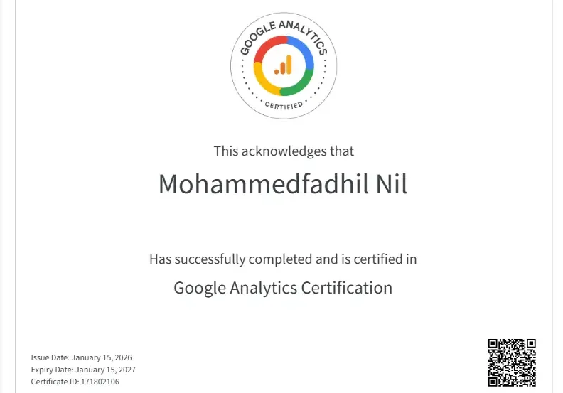 Google Analytics certification of digital marketing expert in Kerala